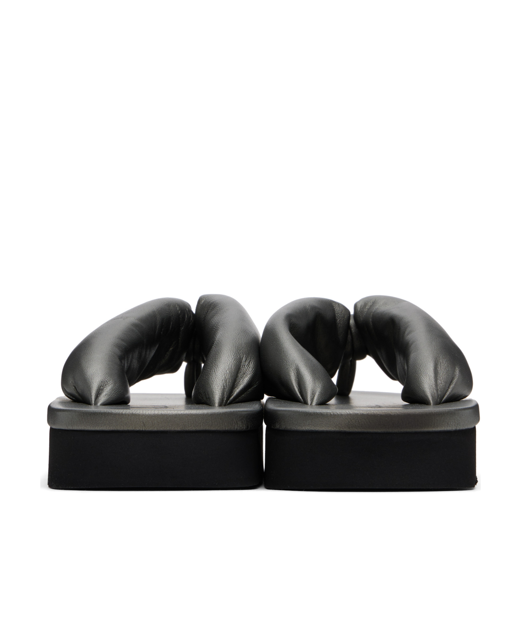Rick Owens Gunmetal Hollywood Peached Lambskin Flip-flops In Black