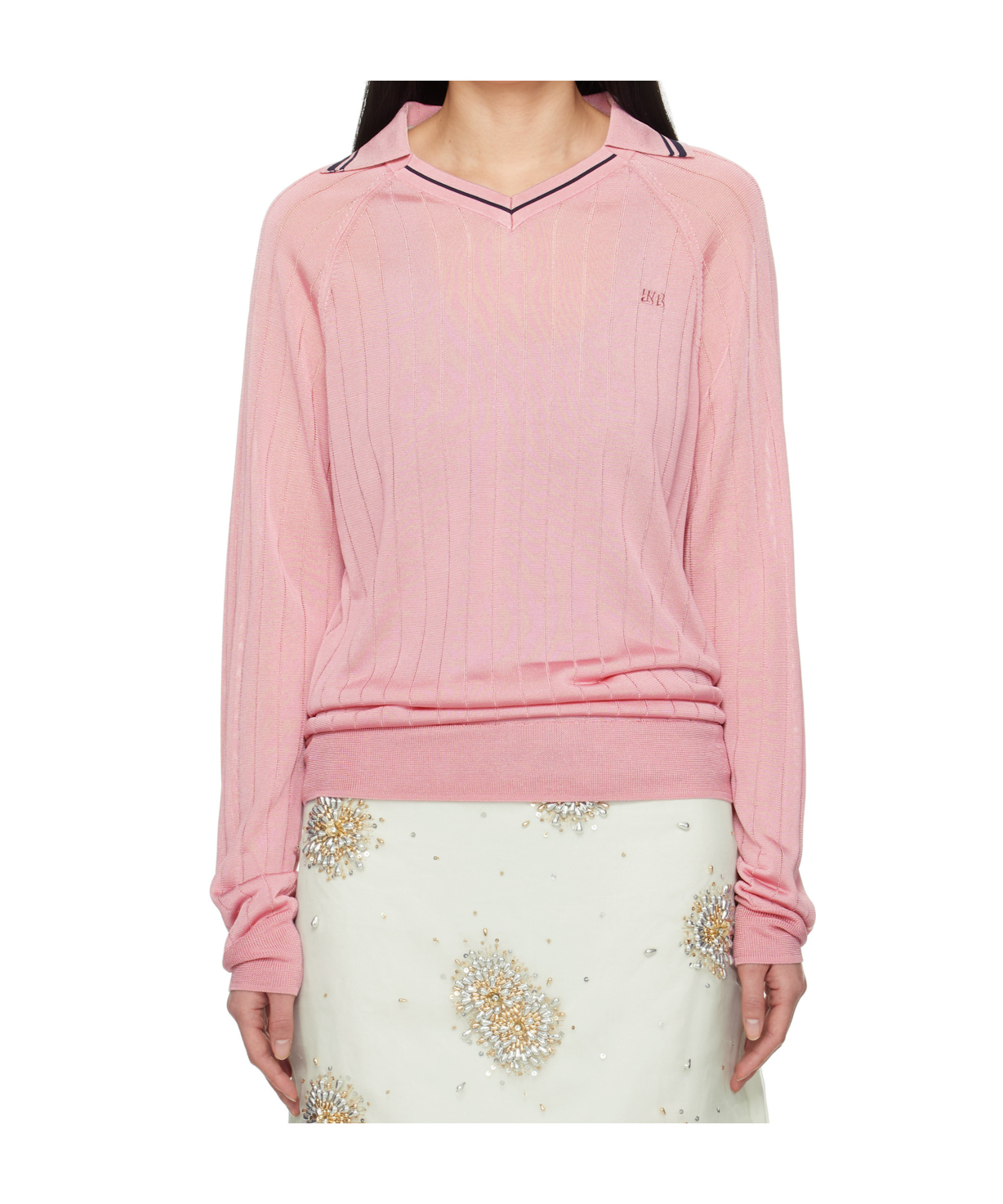 Wales Bonner Lapel Long Sleeve Polo Shirt In Pink