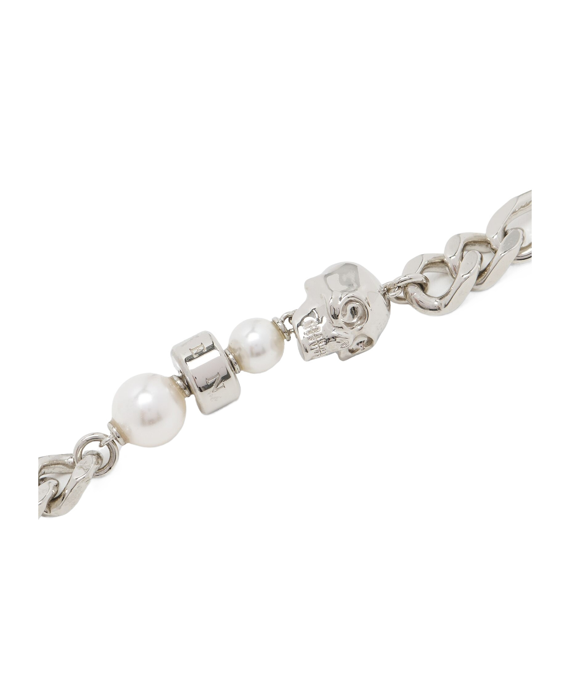 Alexander Mcqueen Skull And Pearl Bracelet In Metallic