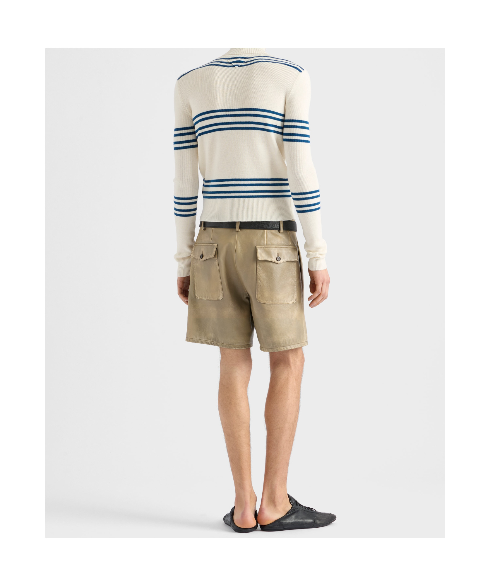 Prada Mens Stripe-print Turtleneck Wool Jumper