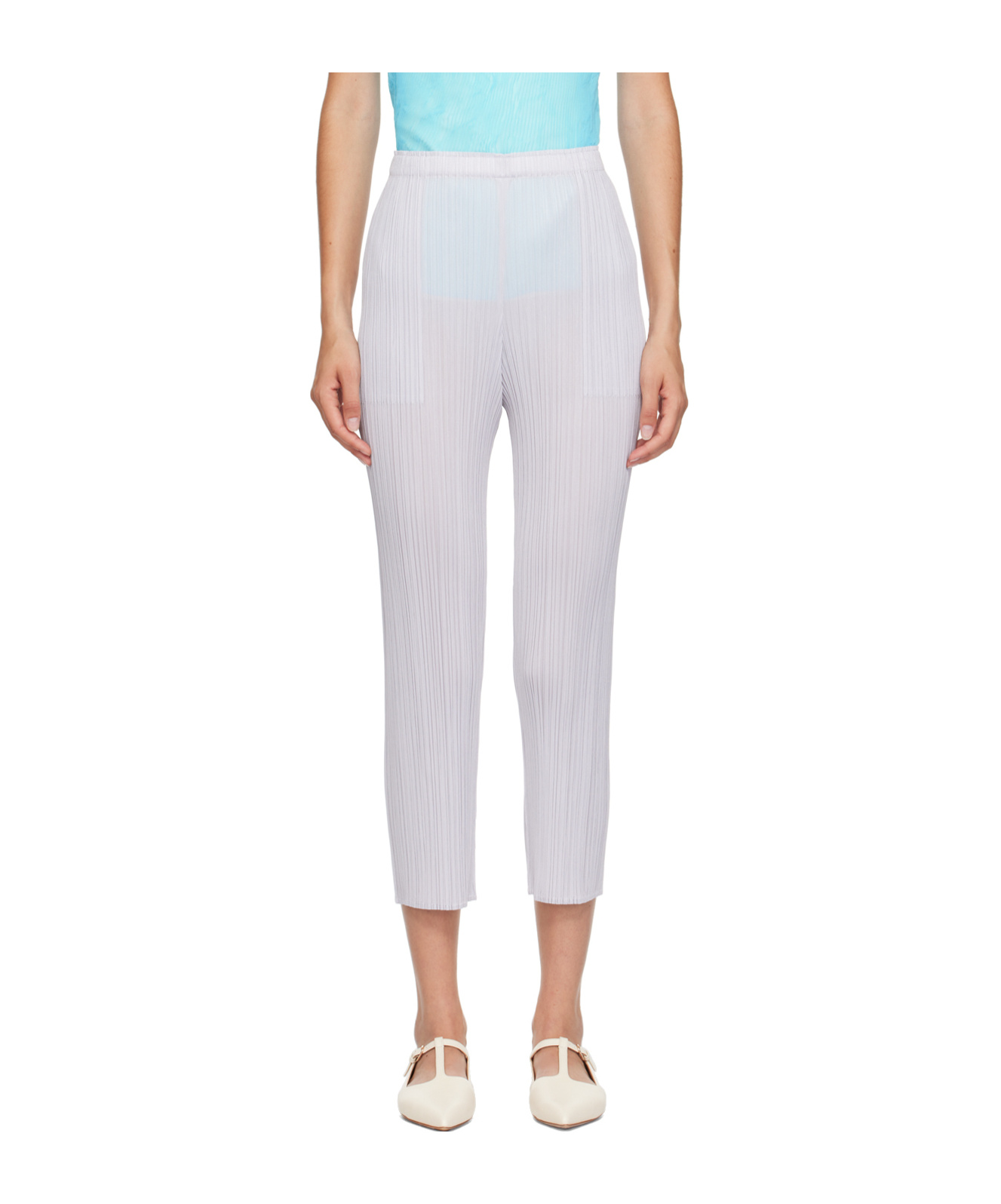 Issey Miyake Elastic Pleated Casual Pants In White