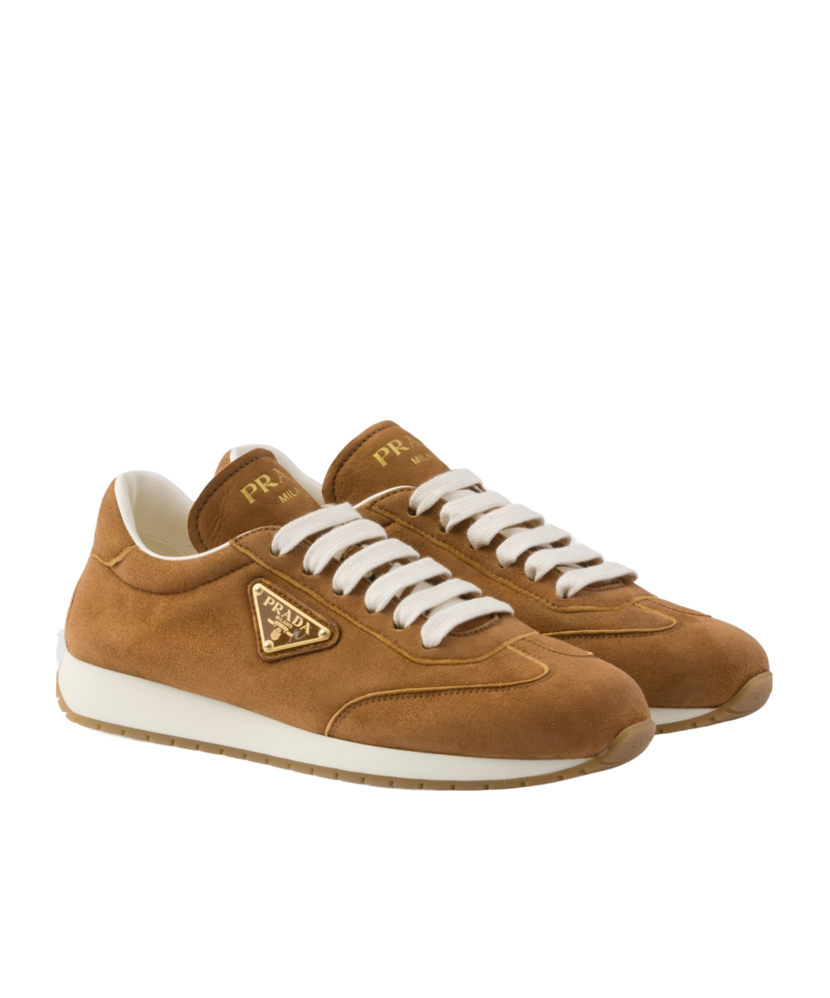 Prada Triangle Logo Suede Sneakers In Brown