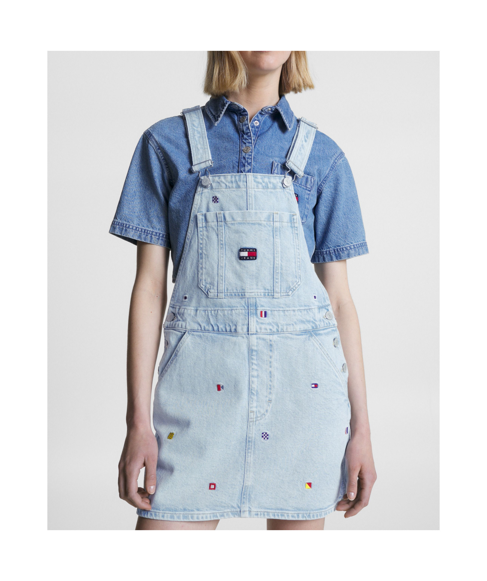 Tommy Hilfiger Dress With Adjustable Straps And Pockets In Denim Light