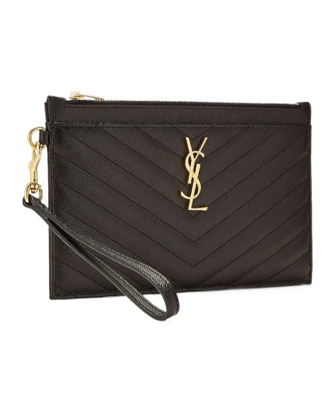 Saint Laurent Monogram Chain Quilted Clutch In Black