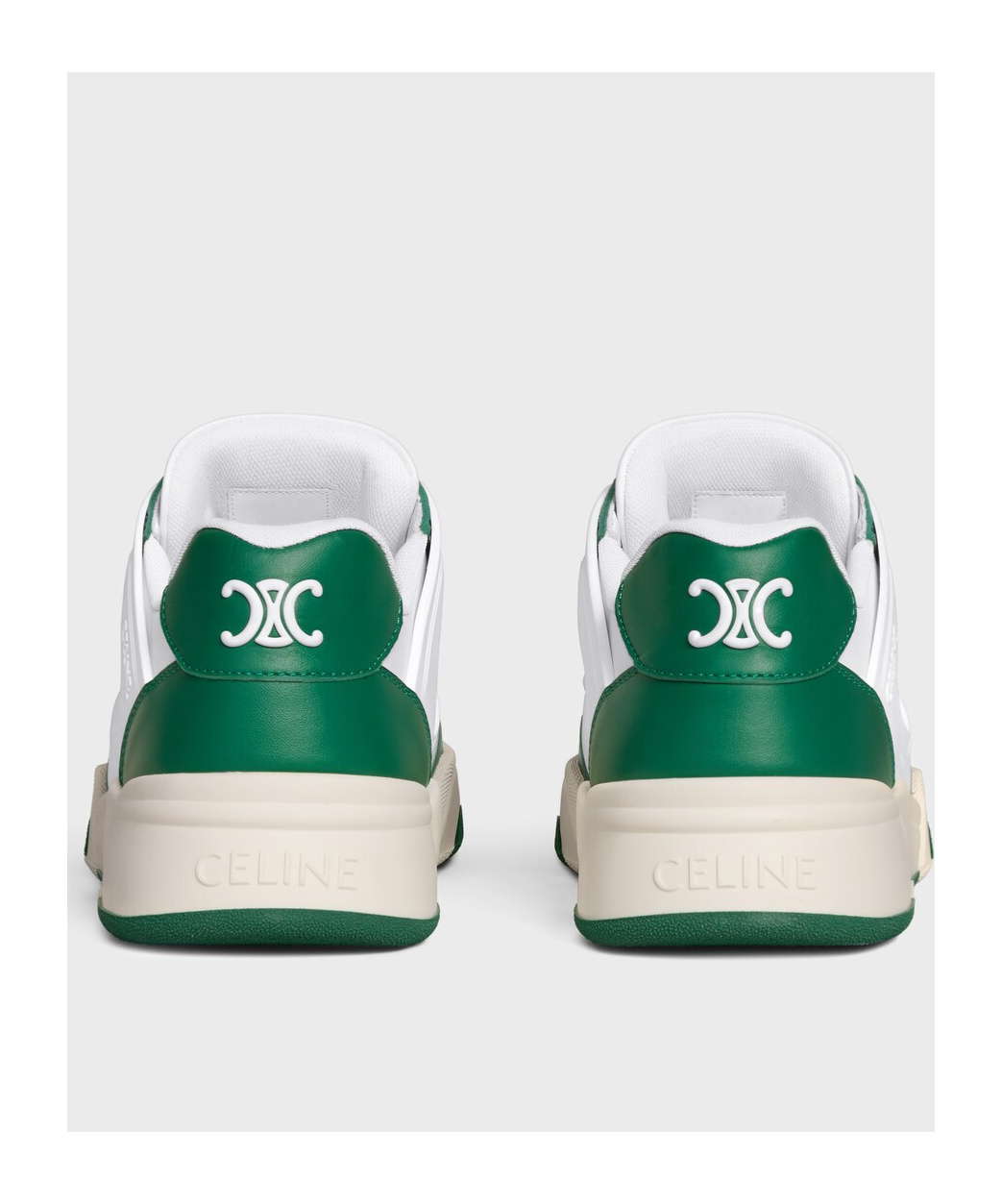 Celine Trainer Ct-09 Low-top Lace-up Sneakers In Optical White/dark Green/beige