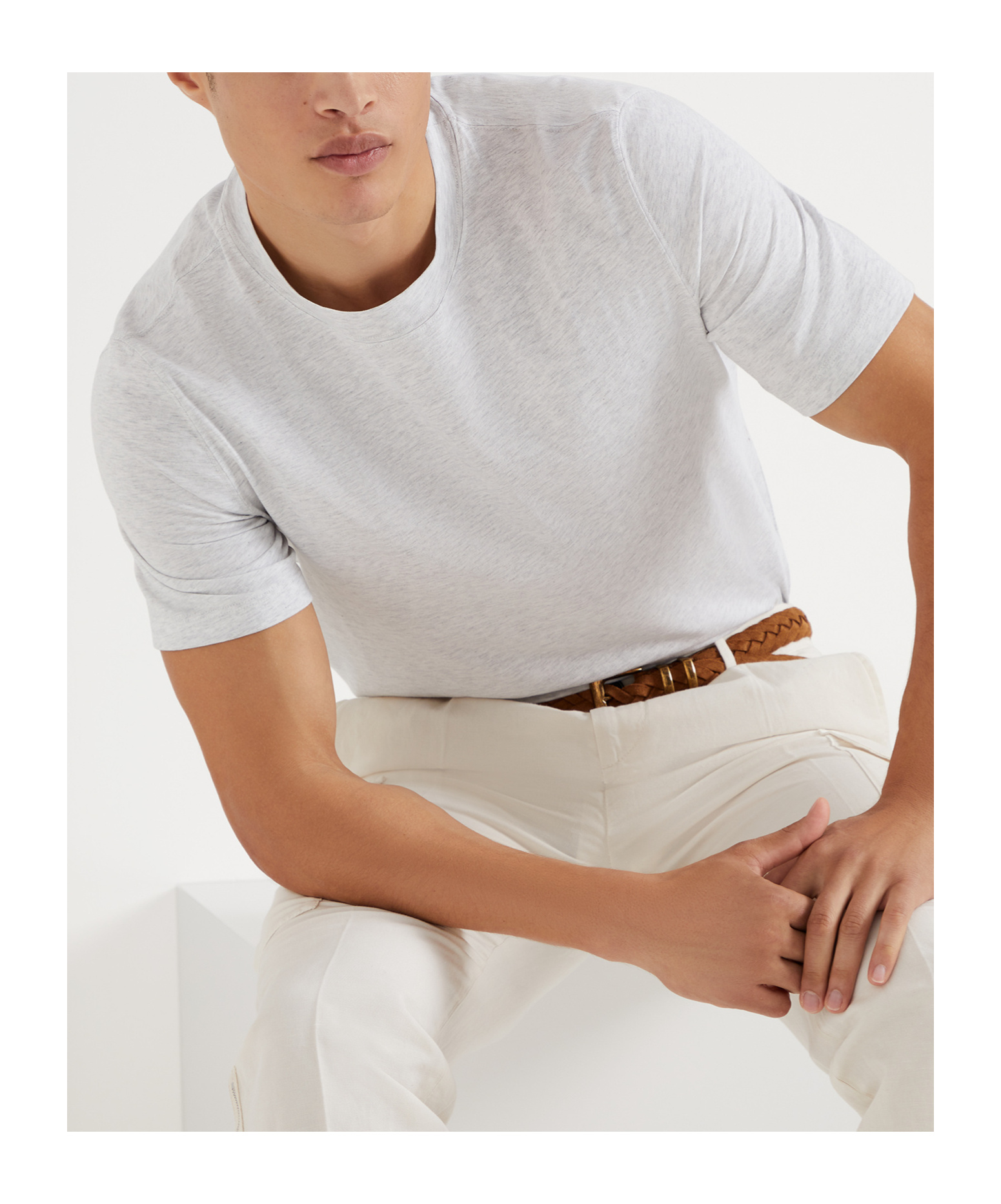 Brunello Cucinelli Mélange-effect Cotton-blend T-shirt In White