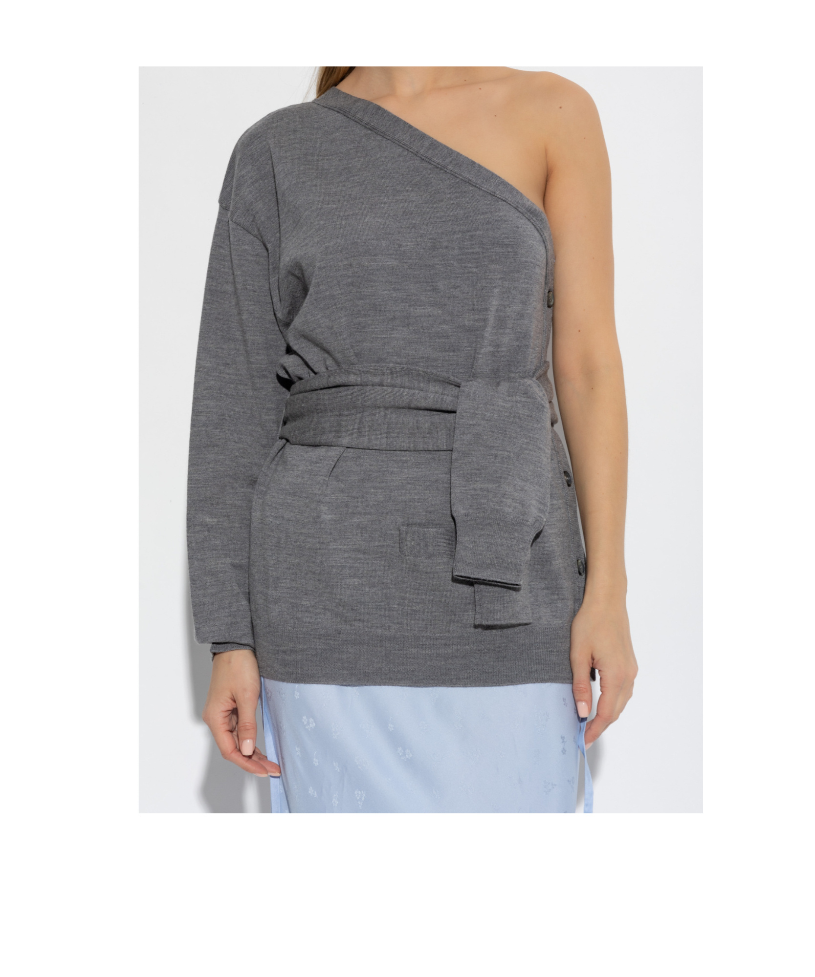 Moschino One-shoulder Wool Cardigan Tailored Twist In Gray