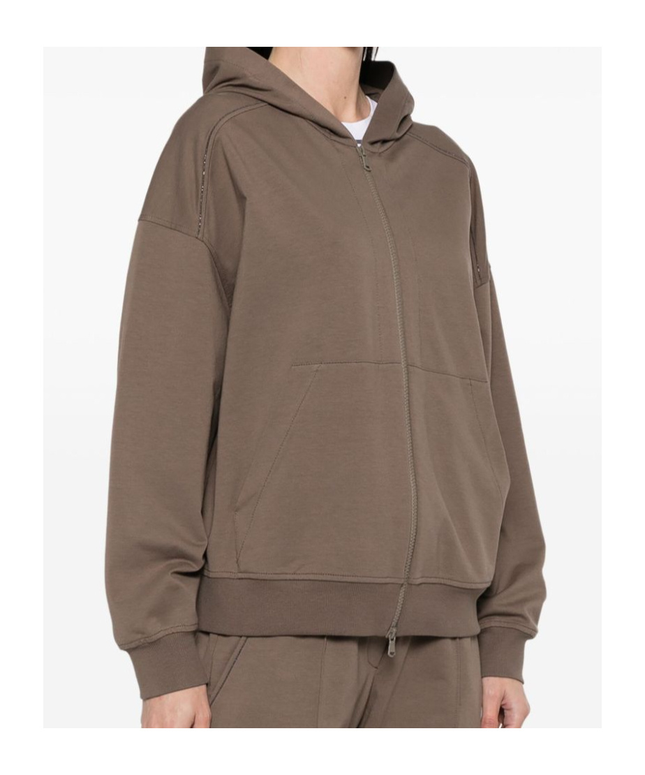 Brunello Cucinelli Zippered Cotton Hoodie With Kangaroo Pocket In Brown