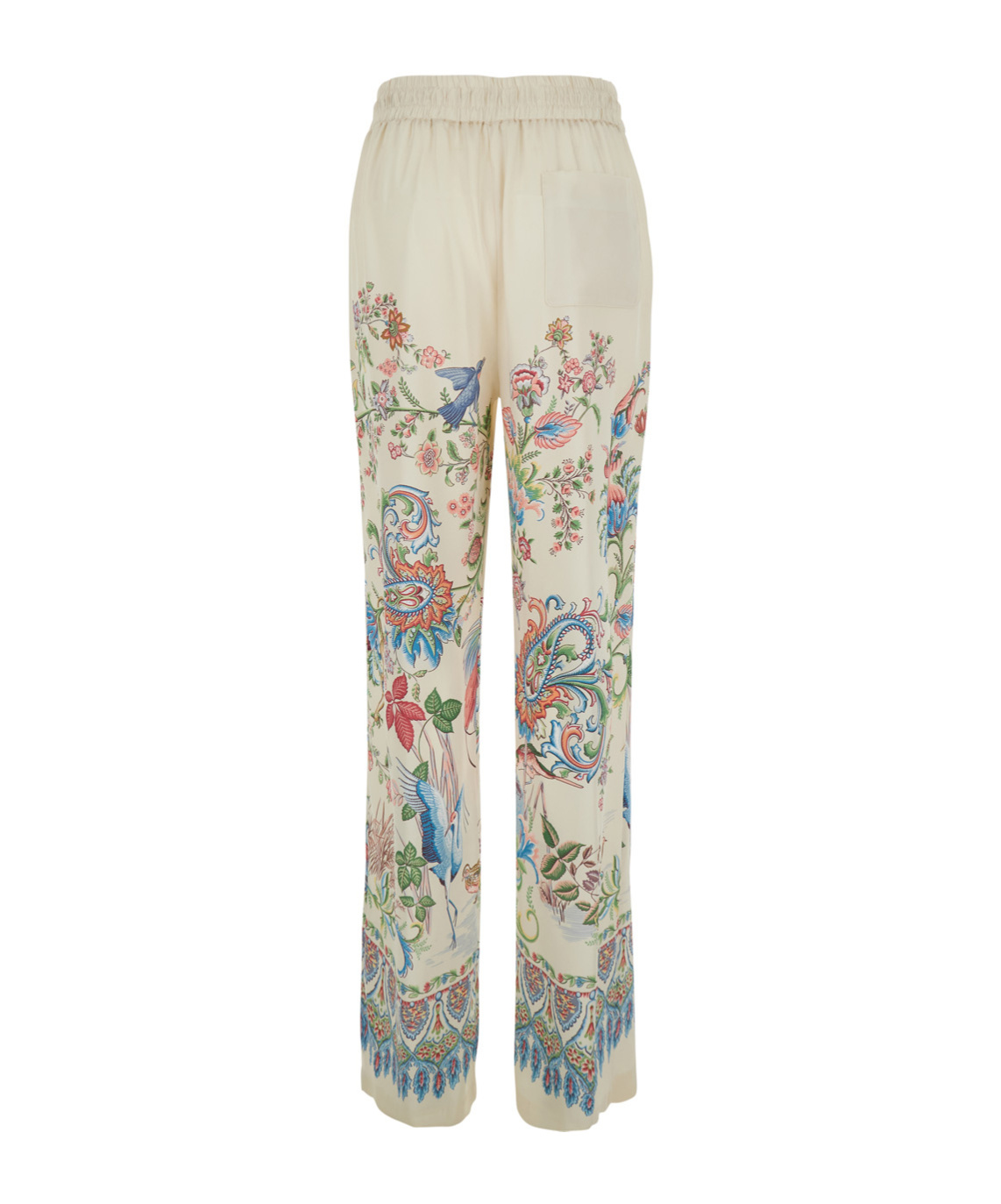 Etro Women White Pants With Elastic Drawstring Waist And All-over Floral Print In Tech Fabric Woman In Multi
