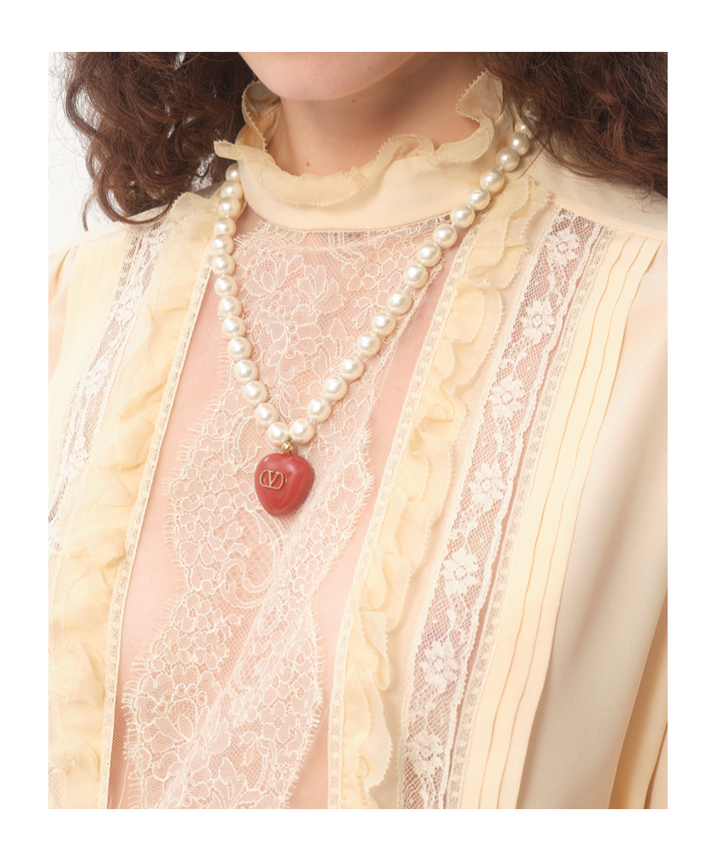 Valentino Garavani Coeur Royal Necklace In Metal Enamel And Beads Woman Multicolour Uni In Yellow