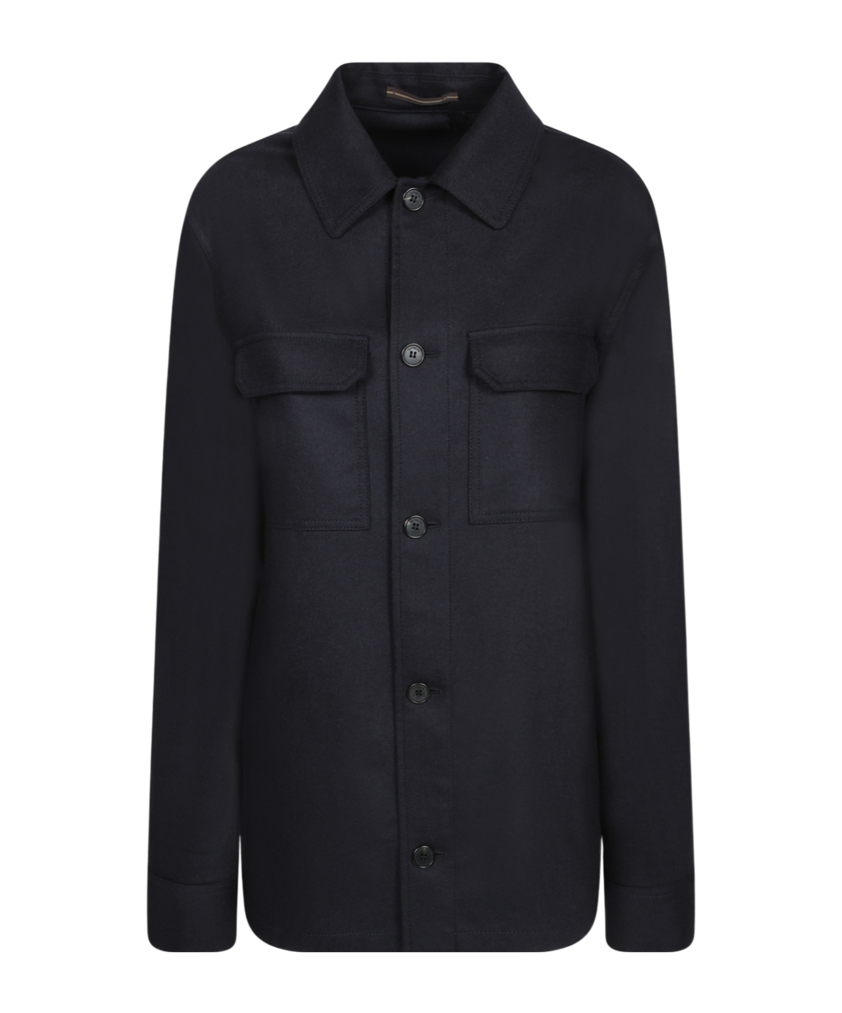 Incotex Dark Blue Wool Flannel Overshirt In Blue