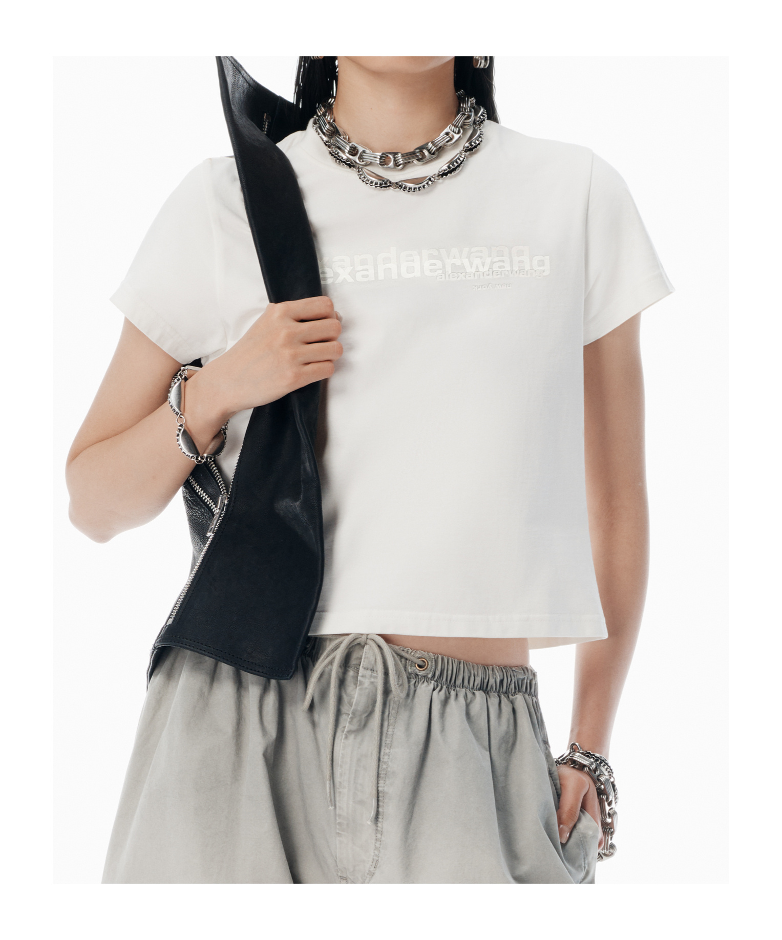 Alexander Wang Crystal Hotfix Logo Cotton Baby T-shirt Clothing In White