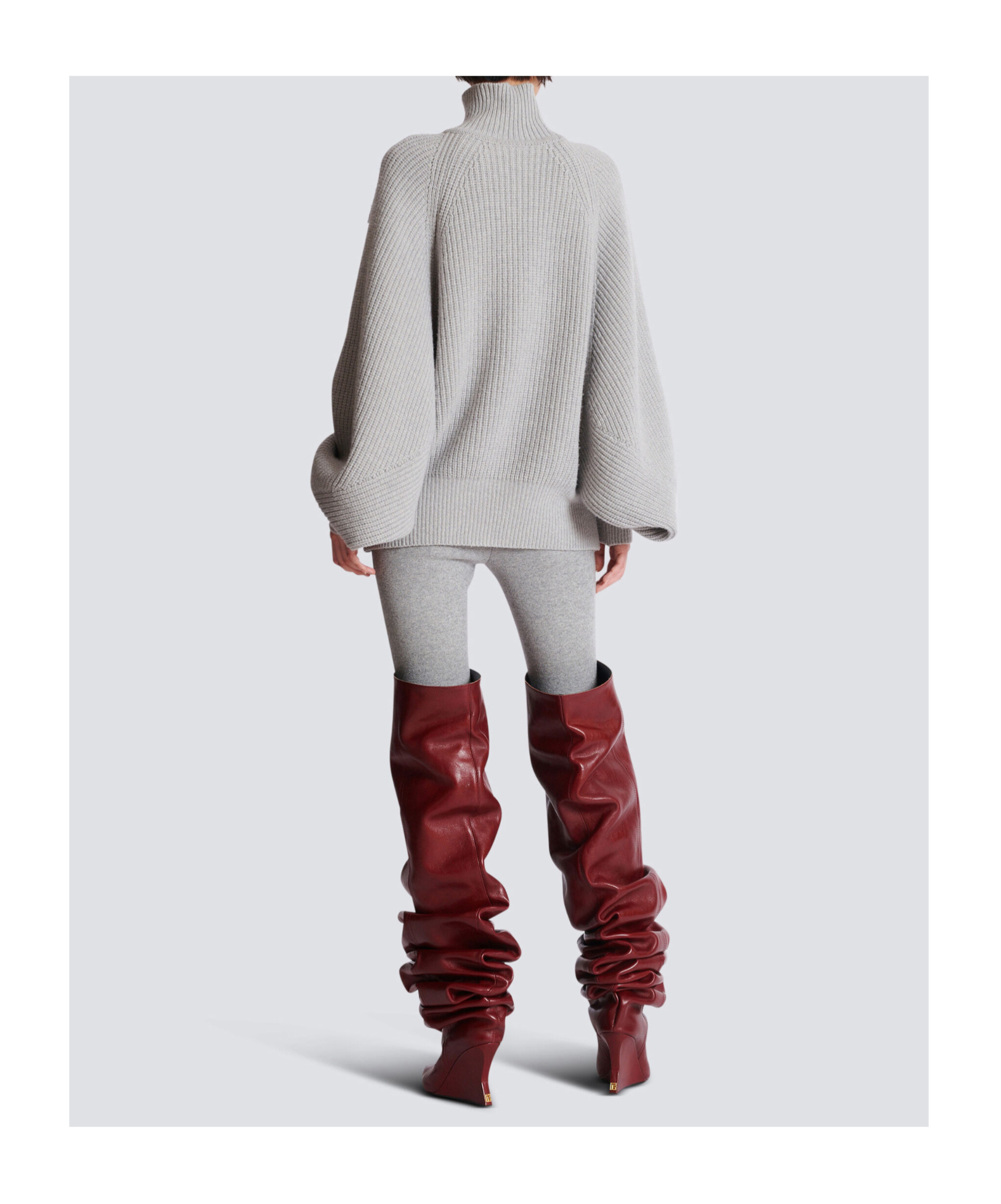 Balmain High-neck Ribbed Knit Jumper In Gray