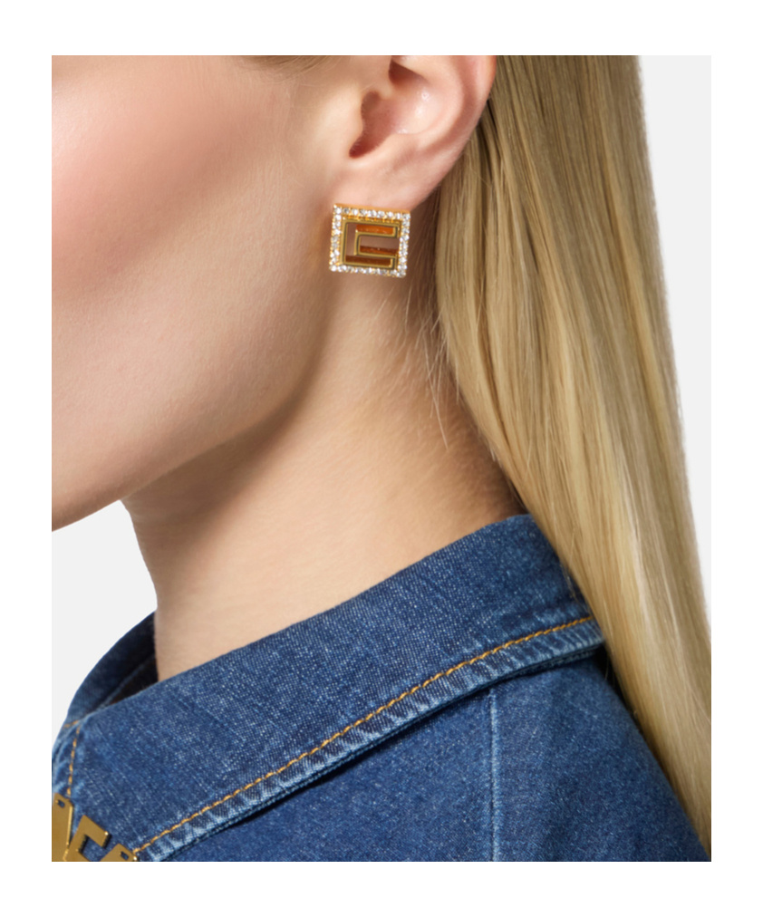 ELISABETTA FRANCHI MICRO-SQUARE RHINESTONE EARRINGS