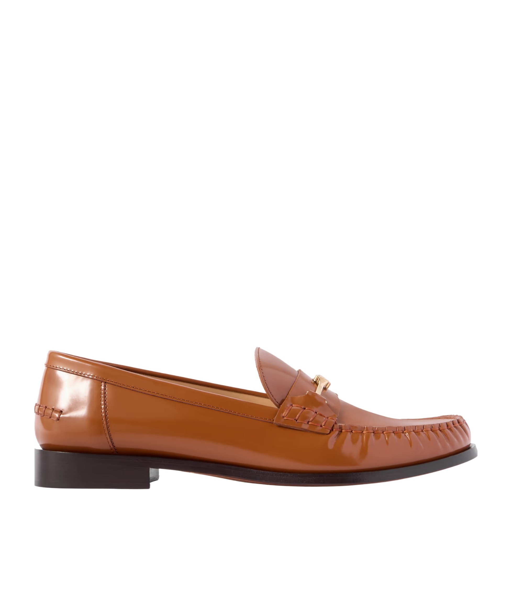 Ferragamo Chain Hardware Moccasin Round Toe Stitching In Brown
