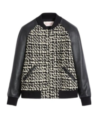 Valentino Chez-patch Tweed Bomber Jacket In Beige