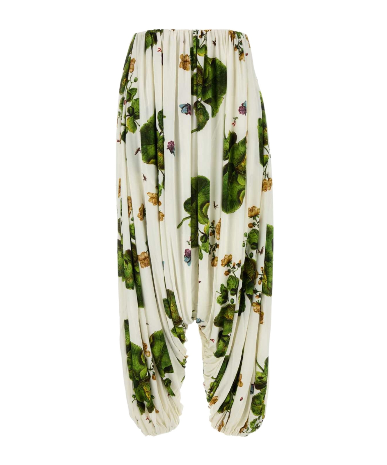 Loewe Leaf-print Draped Wide-leg Trousers In White