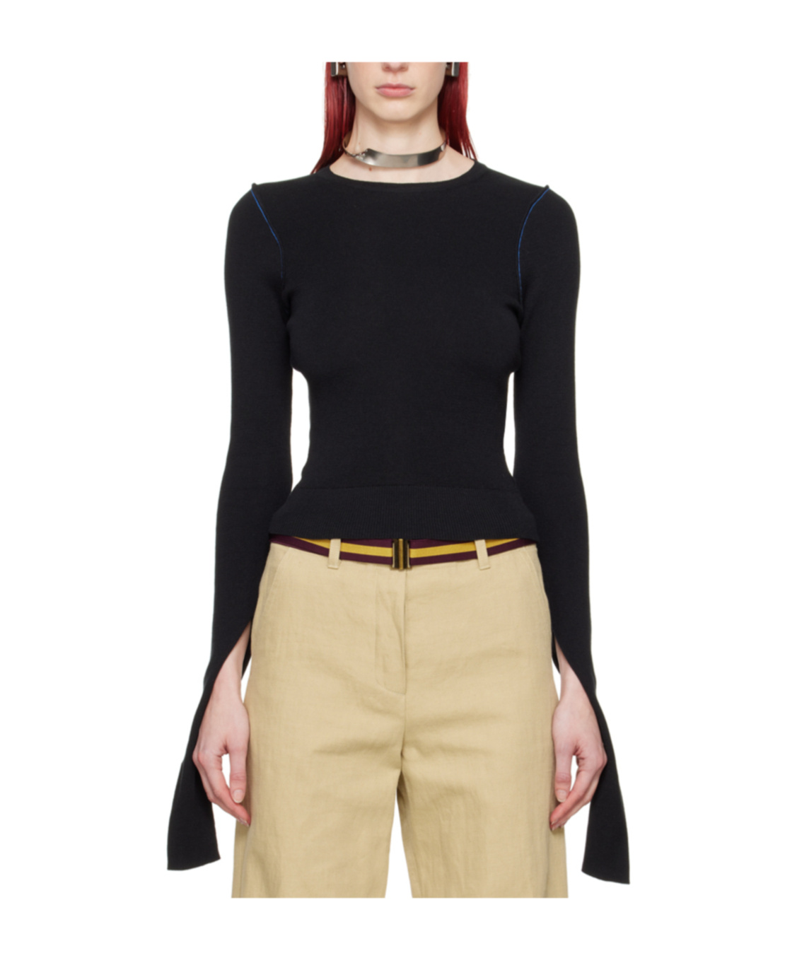 Shop Mm6 Maison Margiela Long-sleeved Round-neck Sweater In Black
