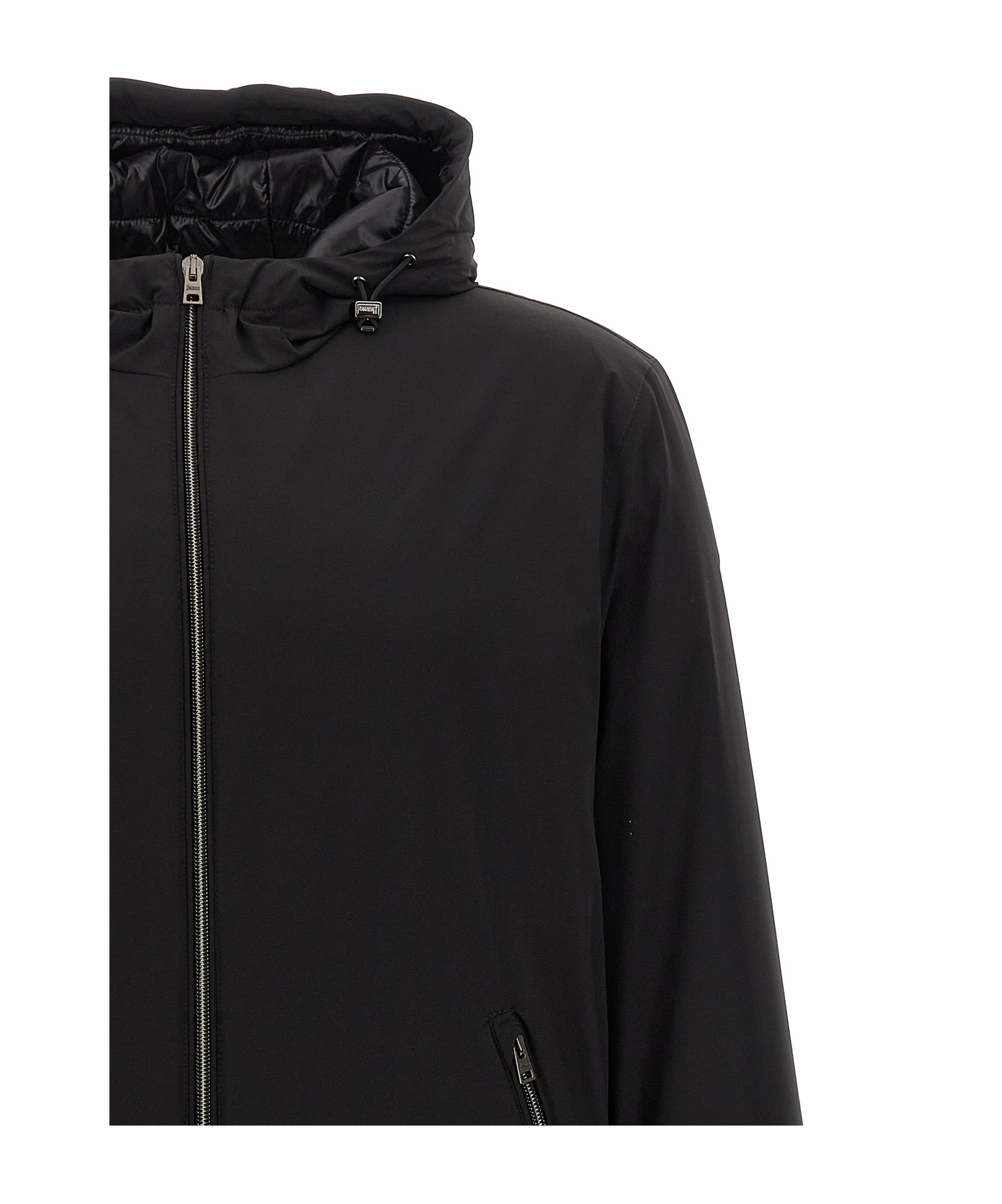 Herno Men's Technical Fabric Bomber Jacket With Hood In Black