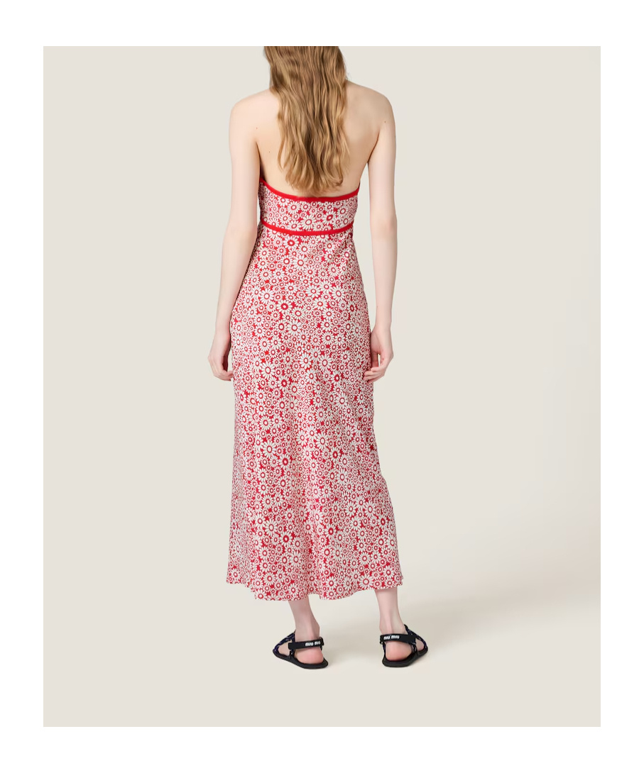 Miu Miu Long Floral Print Crepe De Chine Dress In Red