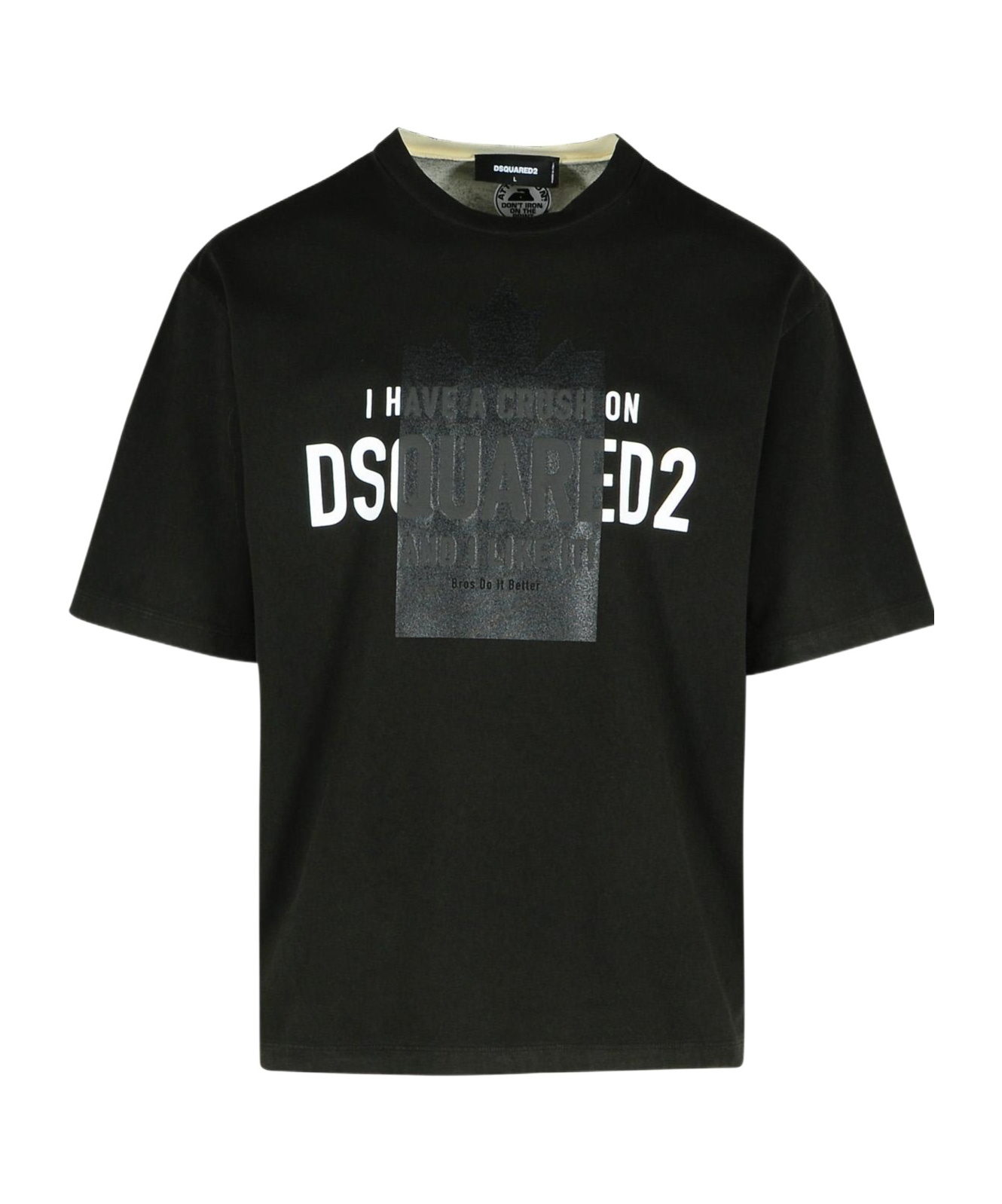 Dsquared2 Loose Fit Black T-shirt With Spray-dyed Finish And Bold Print In Black
