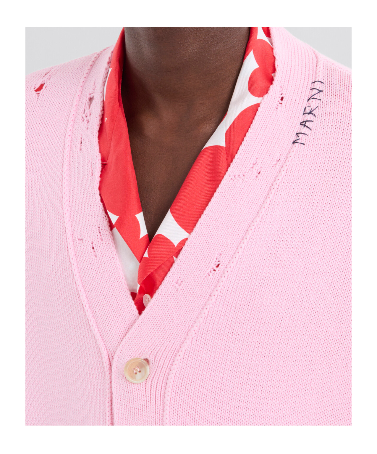 Marni Distressed Detailing Knit Cardigan In Pink