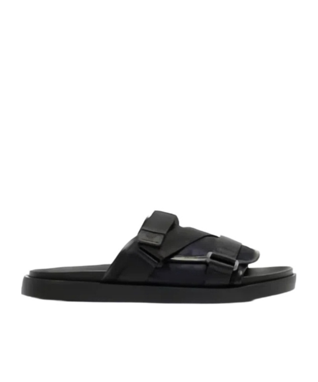 Emporio Armani Flat Leather Slides In Black