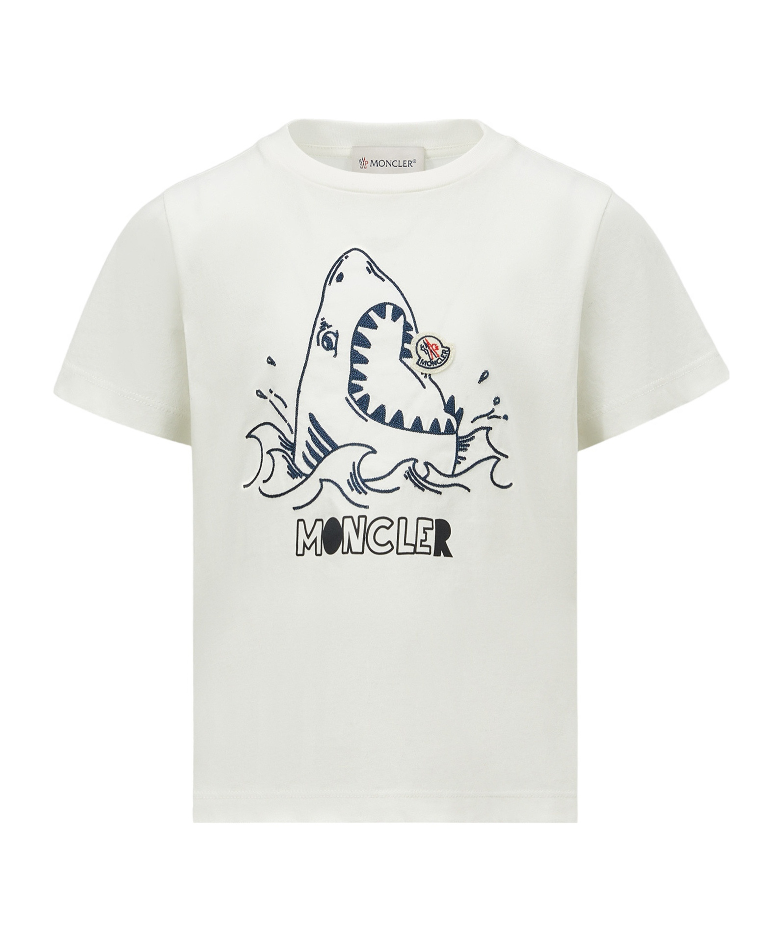Moncler Embroidered Shark Motif Cotton Jersey T-shirt In White