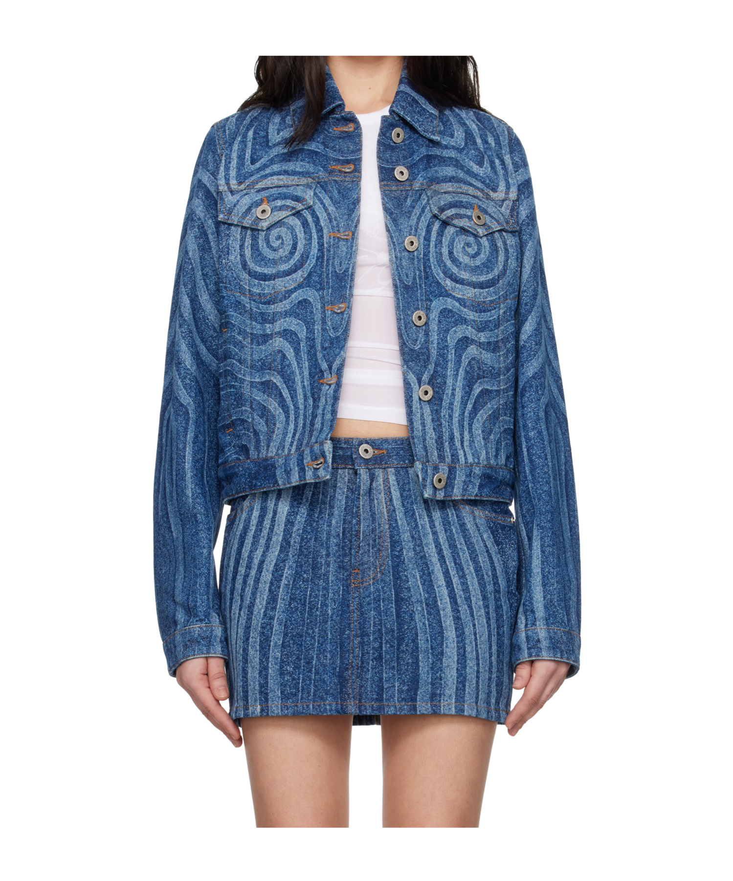 Jean Paul Gaultier Blue Spiral Denim Jacket In Blue