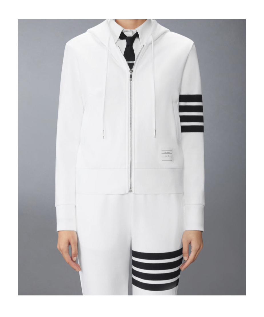 Thom Browne Classic Loopback 4-bar Zip Up Hoodie In White