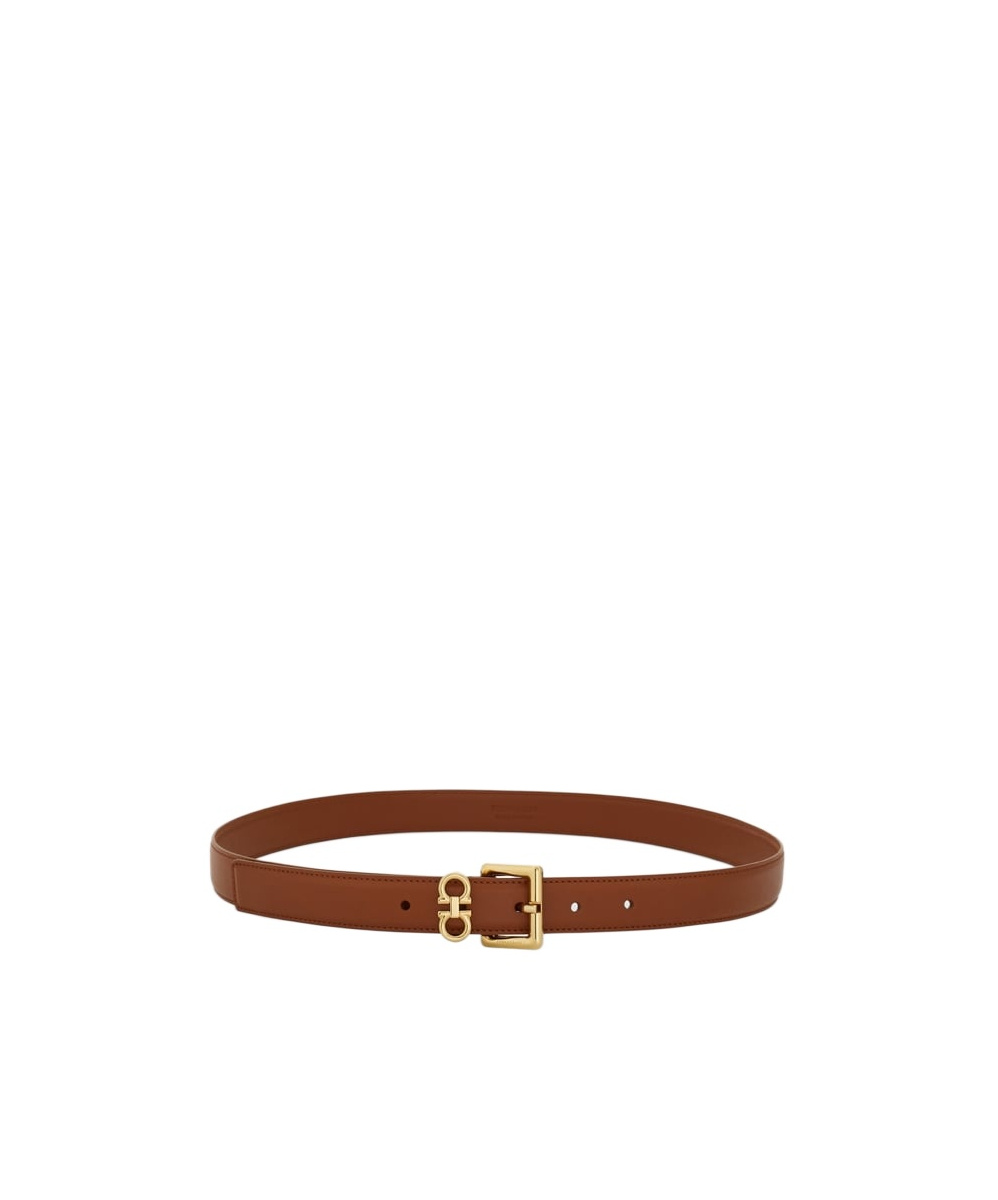 Ferragamo Double Gancini Fixed Belt In Brown