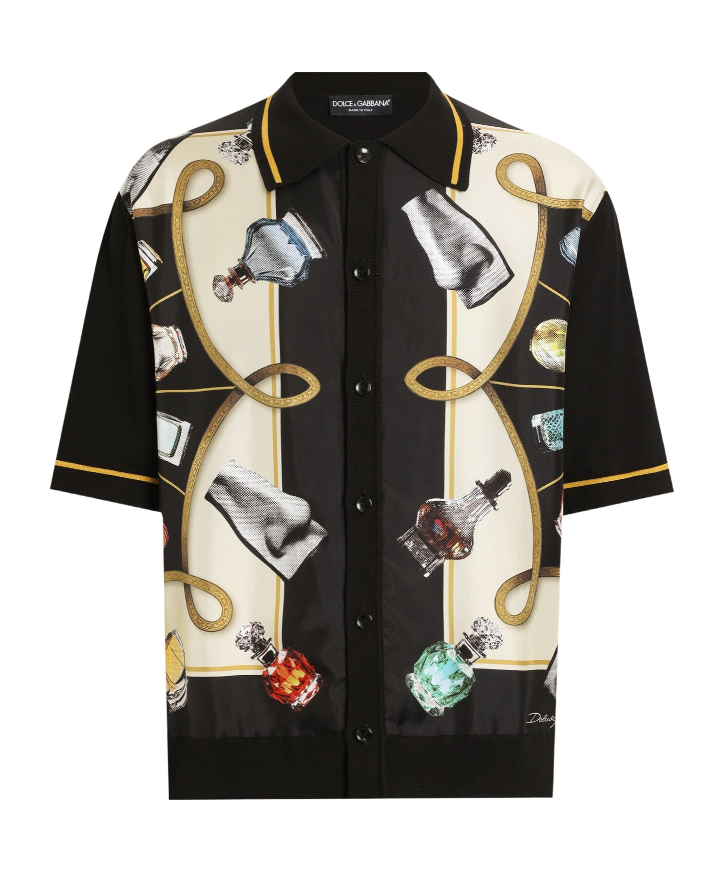 Dolce & Gabbana Silk And Cotton Shirt With Perfume Print In Black