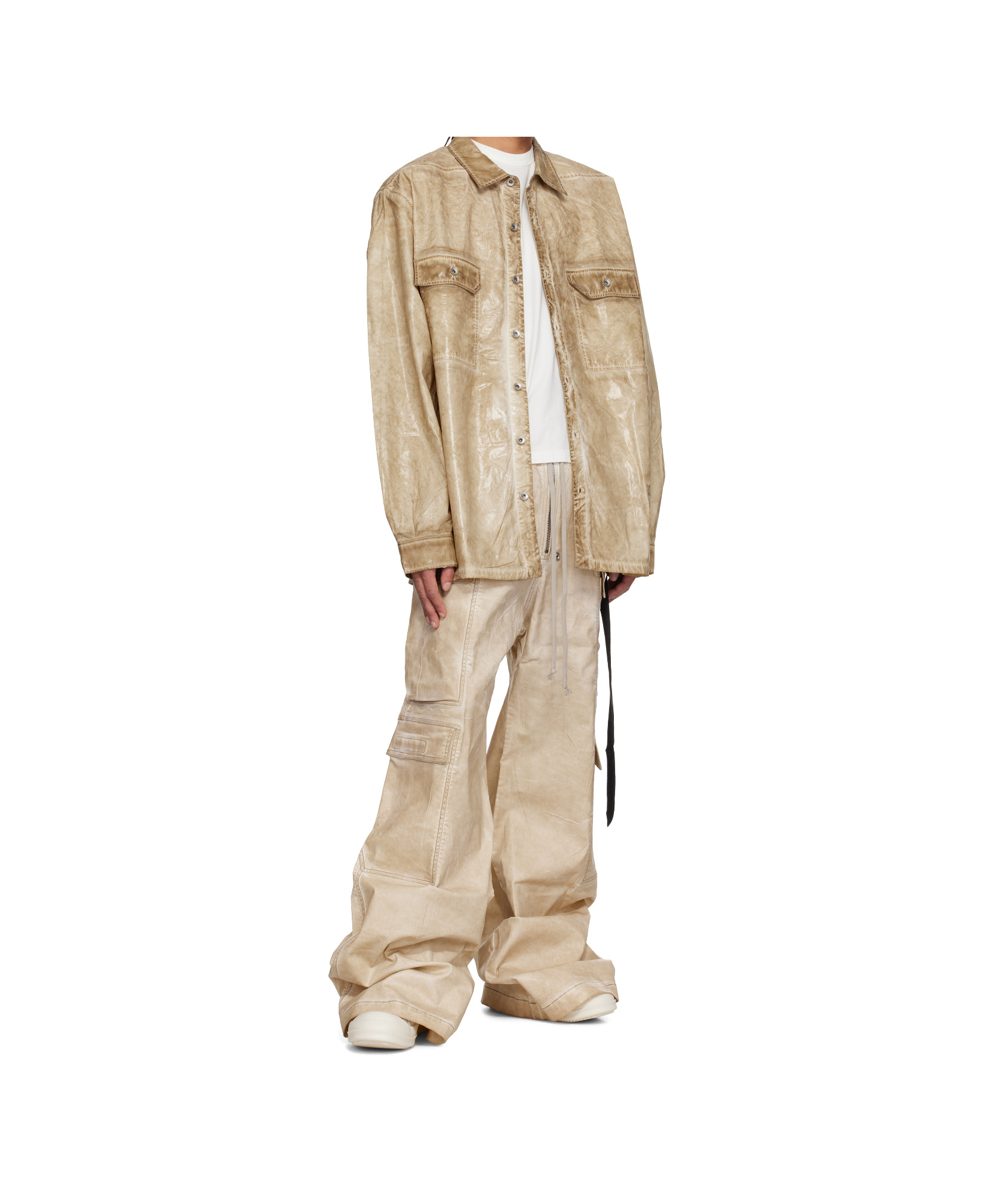 Rick Owens Drkshdw Beige Hollywood Double Cargo Jumbo Belas Denim Pants In Parchment