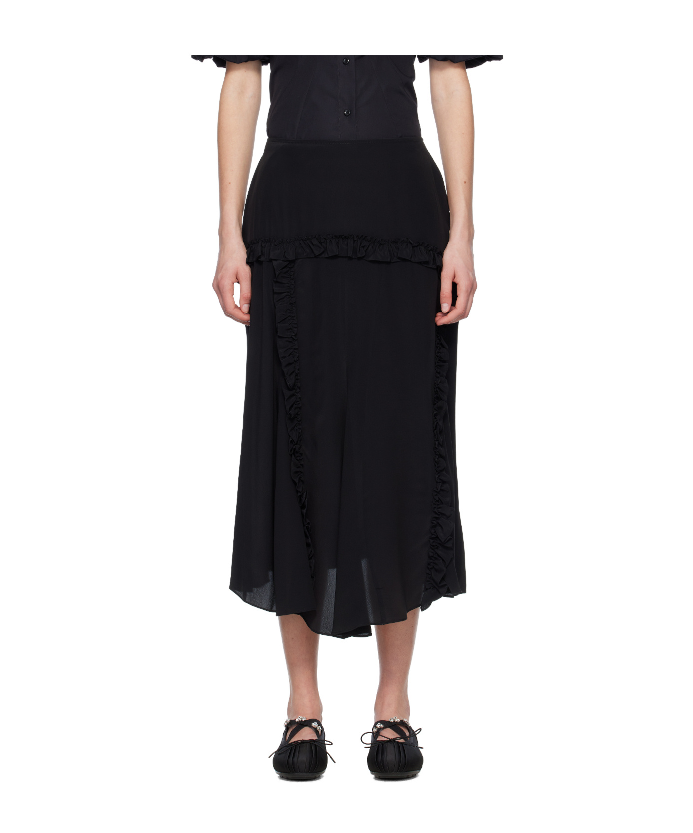 Simone Rocha Ruffle Frill Multi-seam Skirt In Black