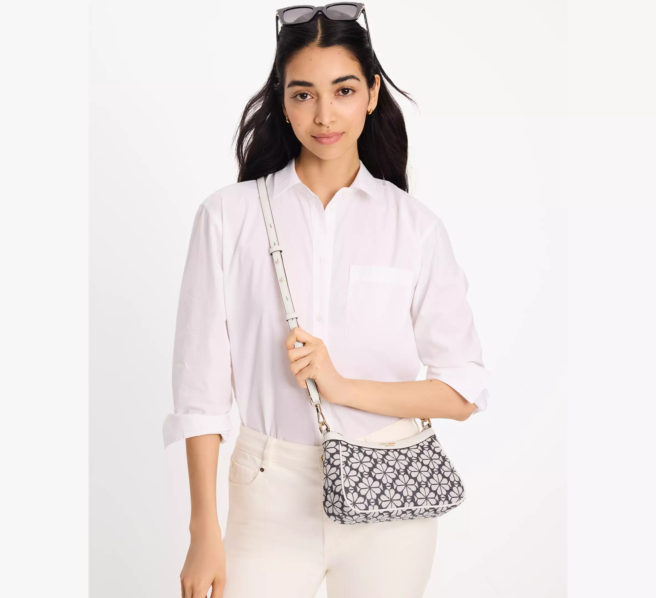 Kate Spade Floral Jacquard Crossbody Bag In White