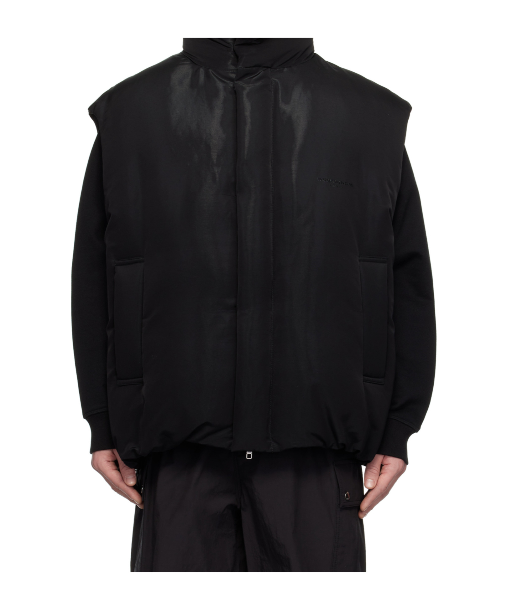 Wooyoungmi Black Bonded-logo Down Vest In Black
