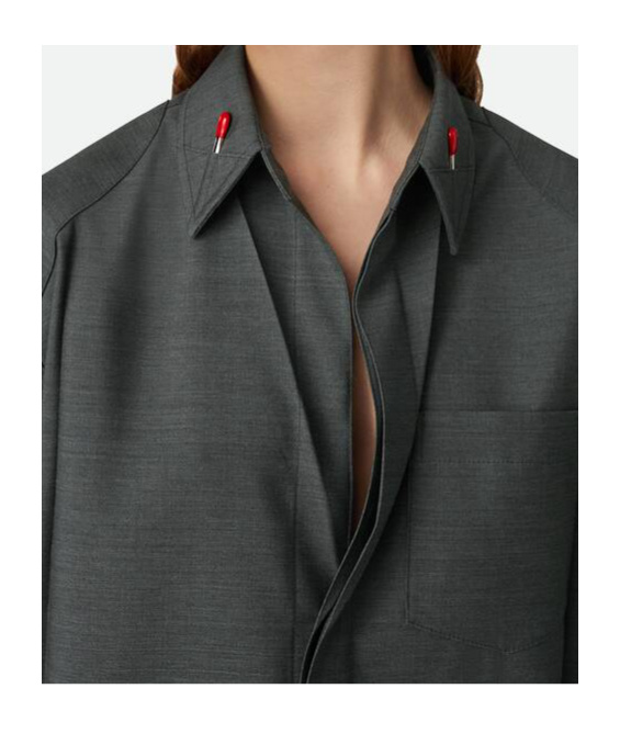 Shop Bottega Veneta Light Wool Shirt In Dark Grey Mixed Colors