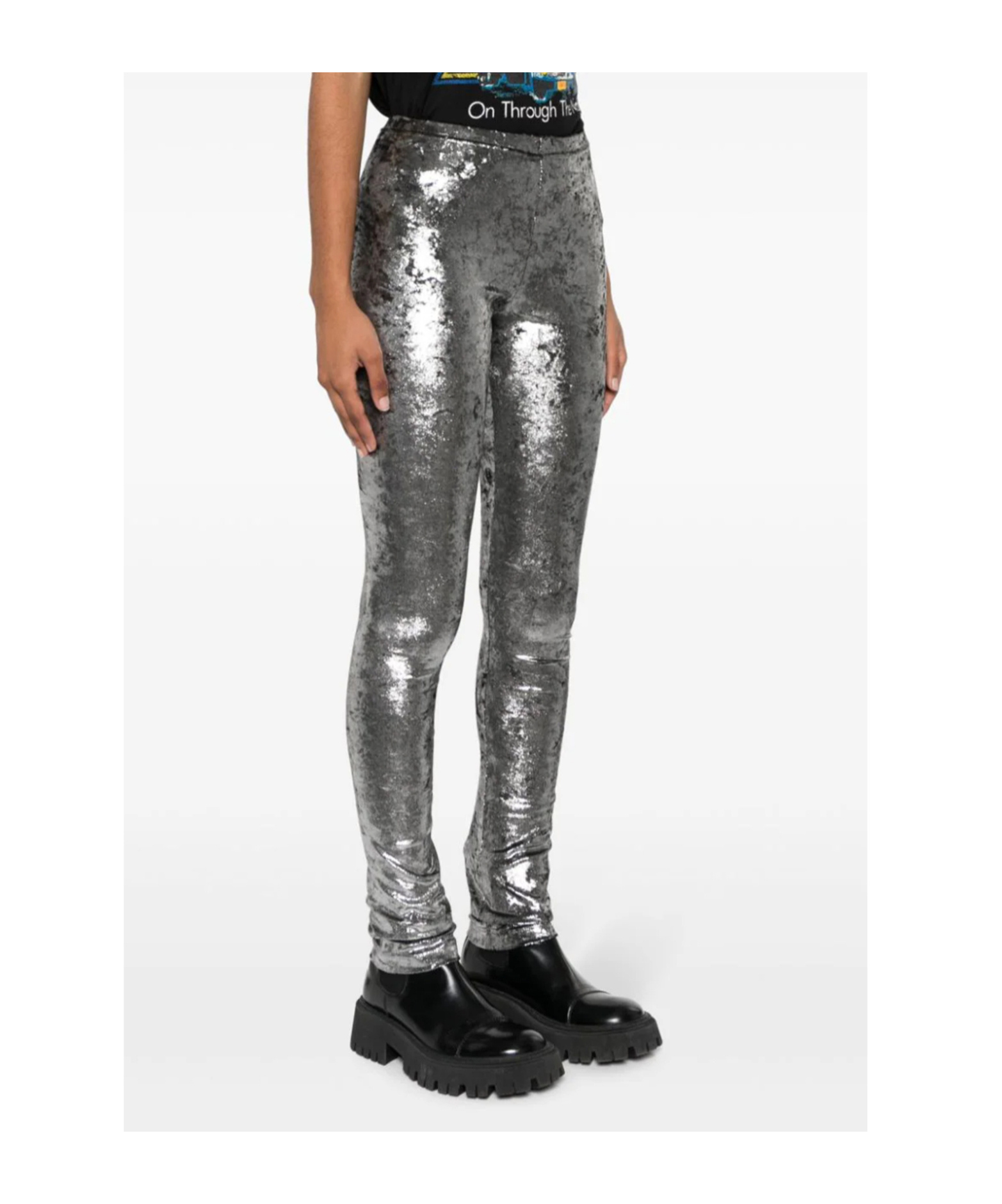 Junya Watanabe Metallic High Waist Slim Fit Leggings In Silver