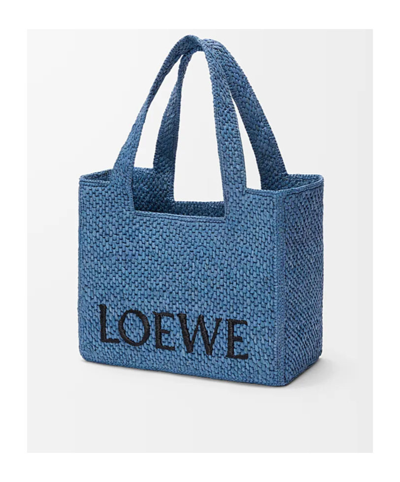 Loewe Logo Medium Tote Bag In Raffia In Light Blue