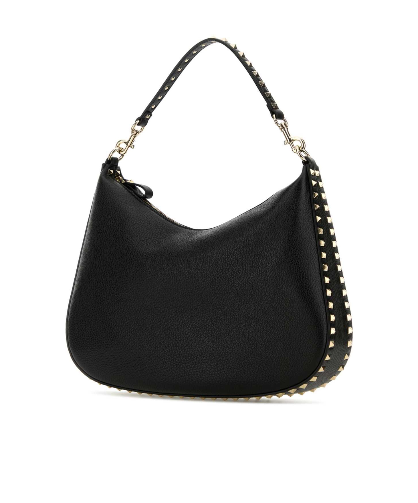 Valentino Garavani Black Leather Hobo Rockstud Shoulder Bag In Black