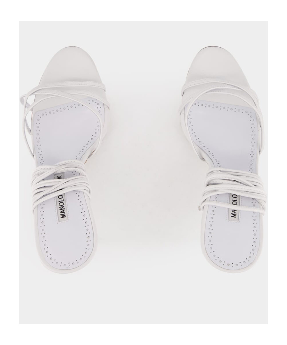 Manolo Blahnik Ankle Strap Sandals In White
