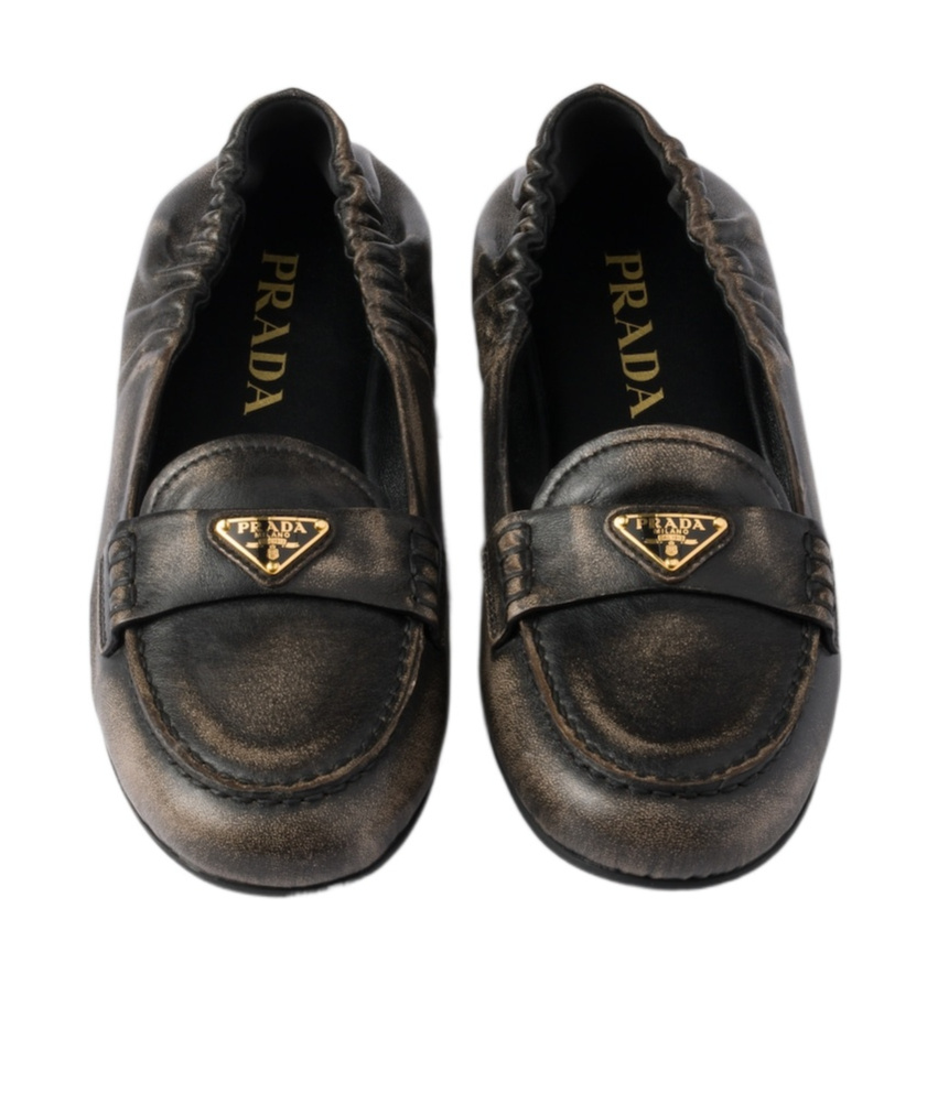 Prada Vintage-effect Nappa Leather Loafers In Black