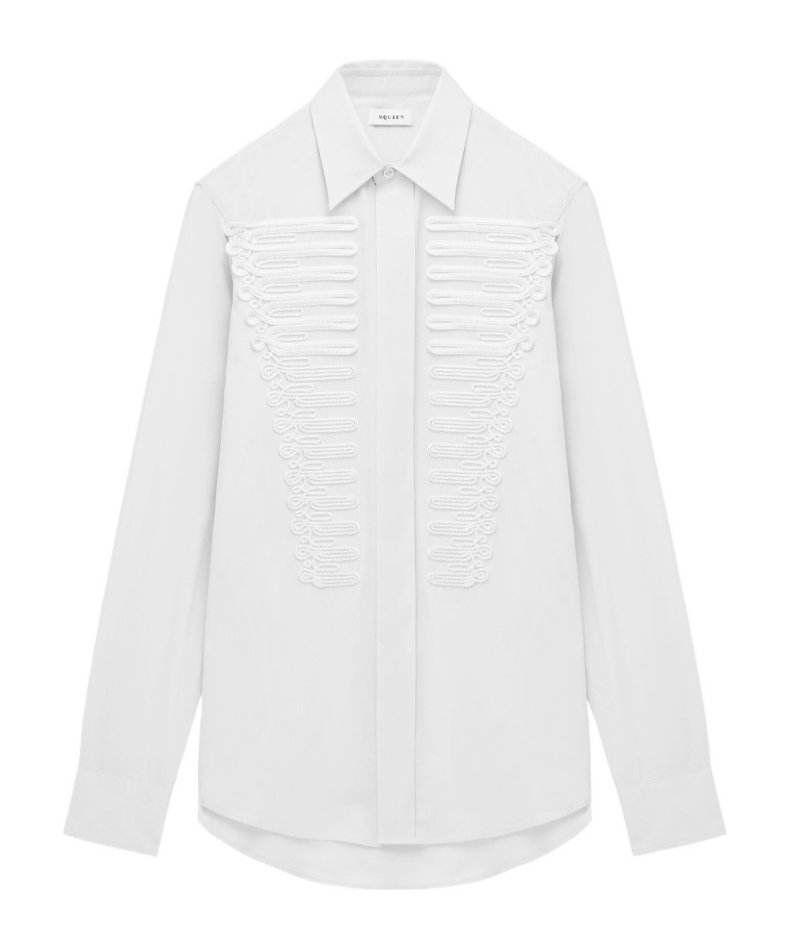 Alexander Mcqueen Mcqueen Ceremonial Soutache Embellished Cotton Poplin Button-up Shirt In White