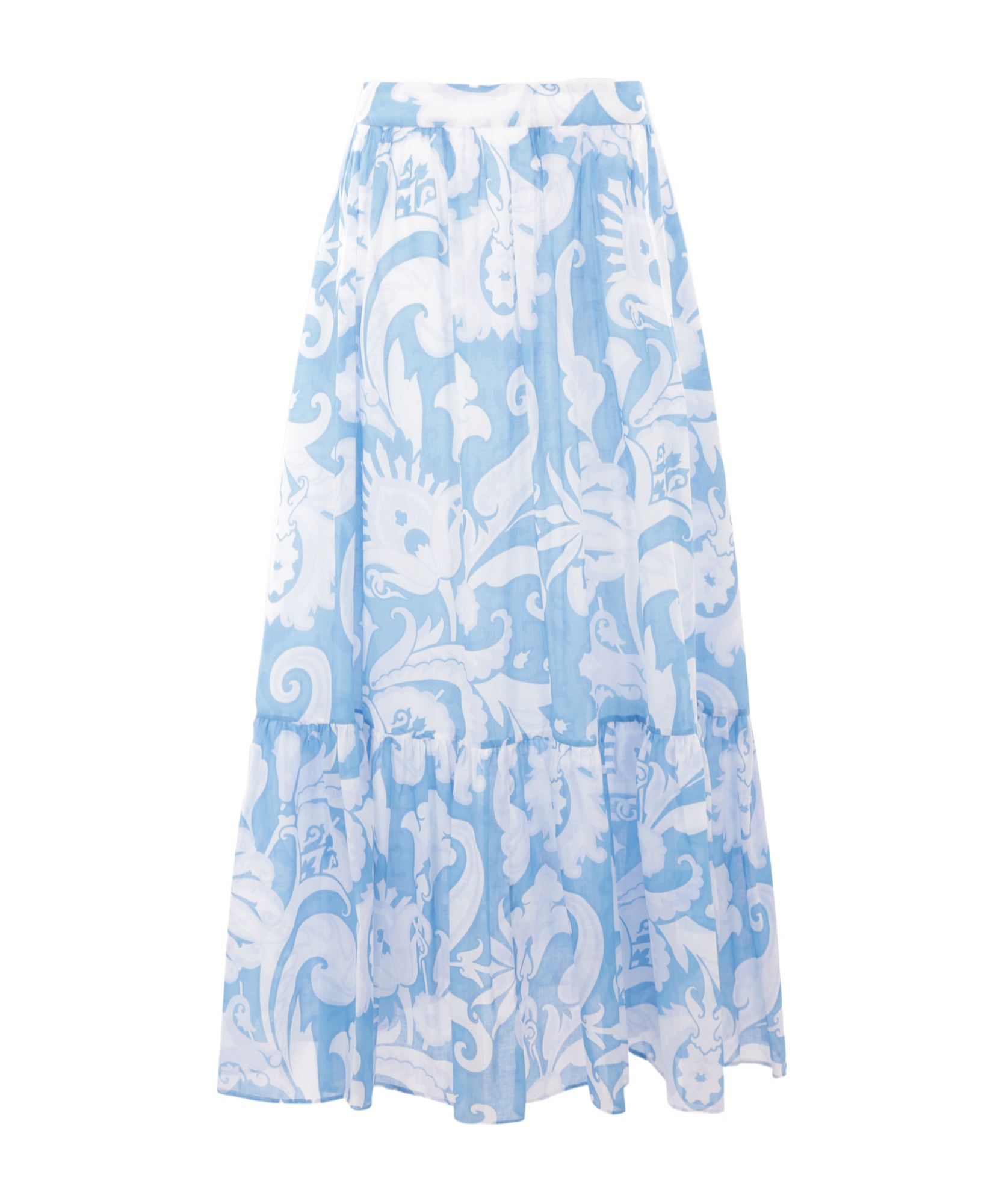 Etro Maxi Cotton Skirt With Contrasting Floral Paisley Print In White