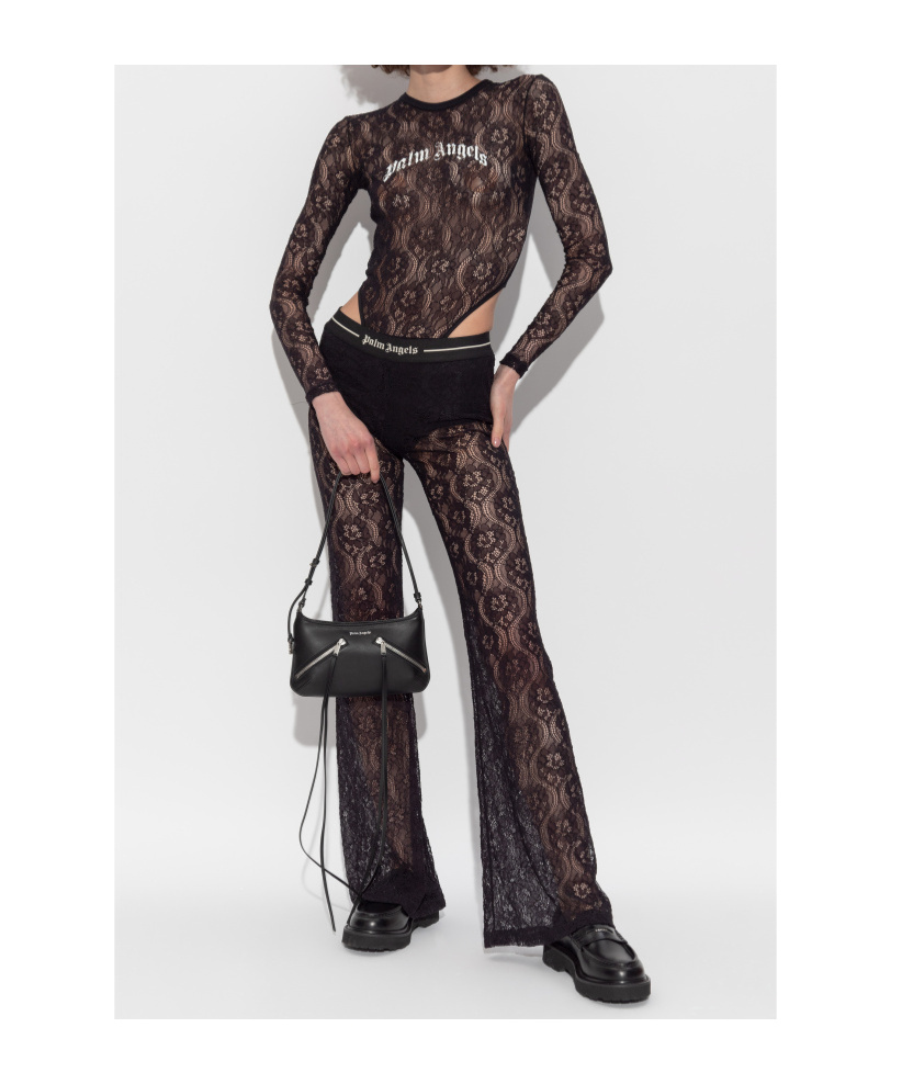 Palm Angels Lace Logo Bodysuit In Black