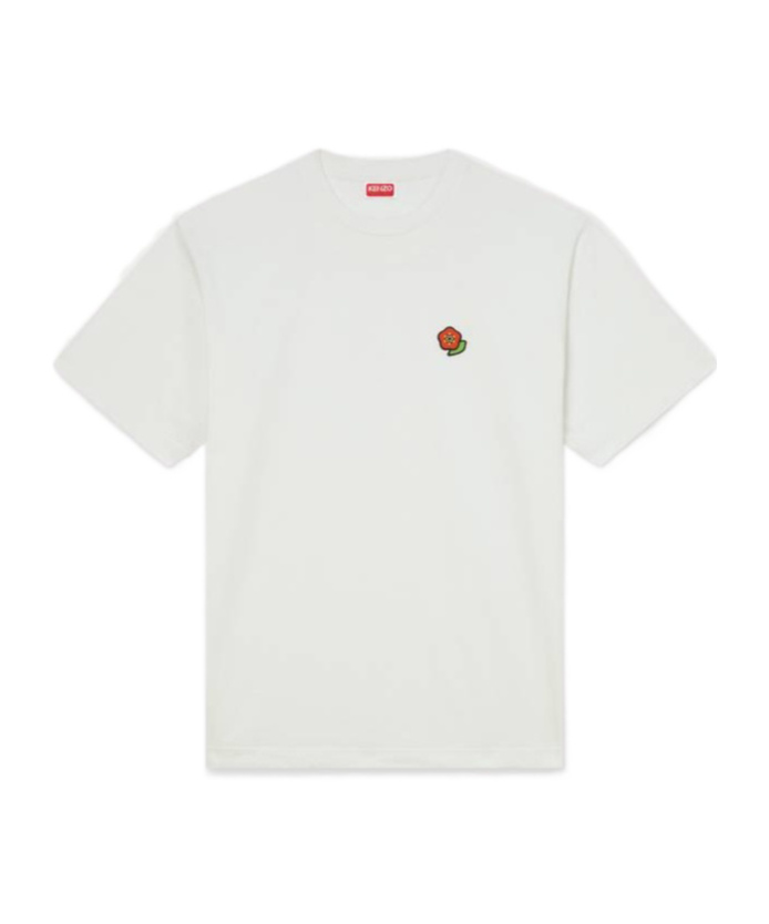 Kenzo White Crewneck T-shirt With Logo Patch On The Front In Cotton Man In White
