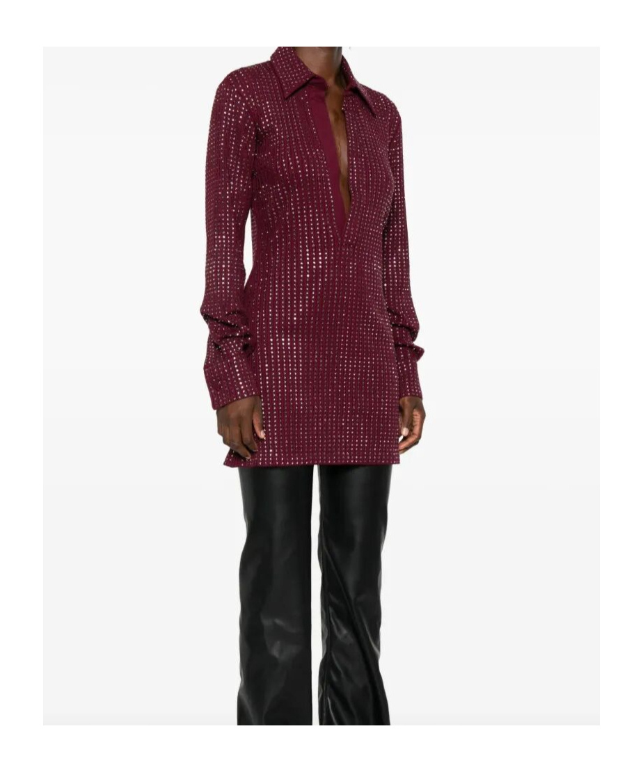 Attico Embellished Collared Dress In Burgundy