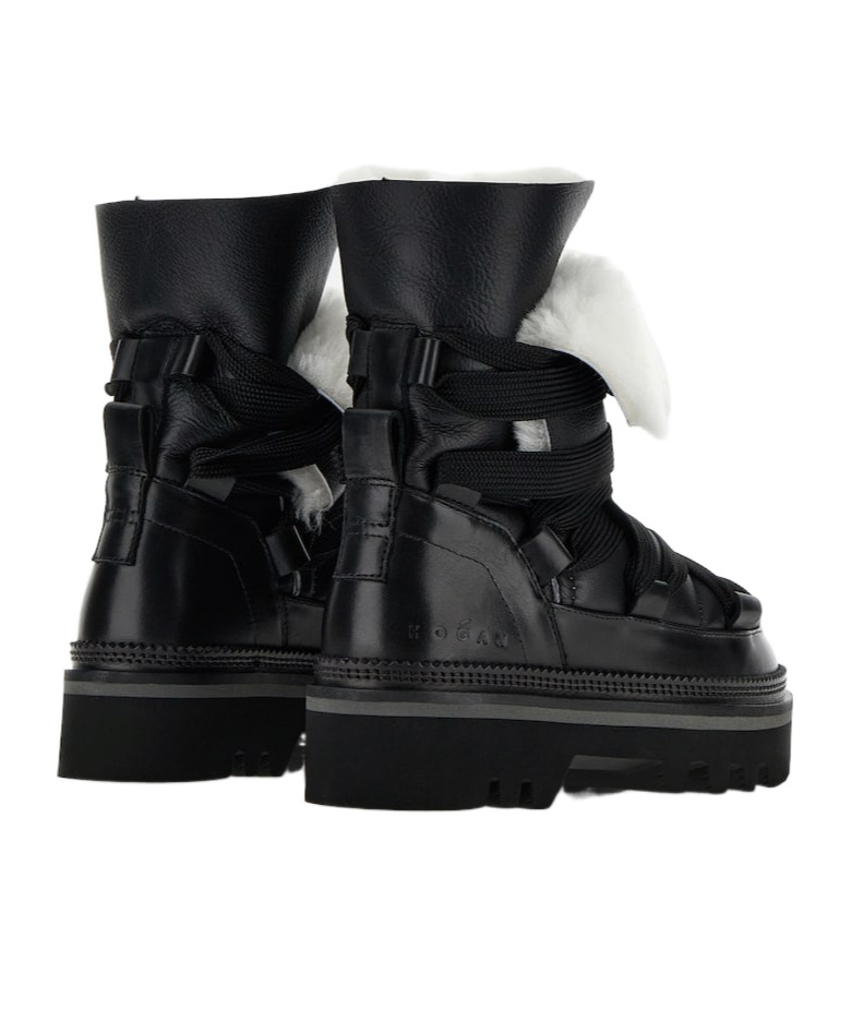 Hogan Faux-fur Trim Ankle Boots In Black