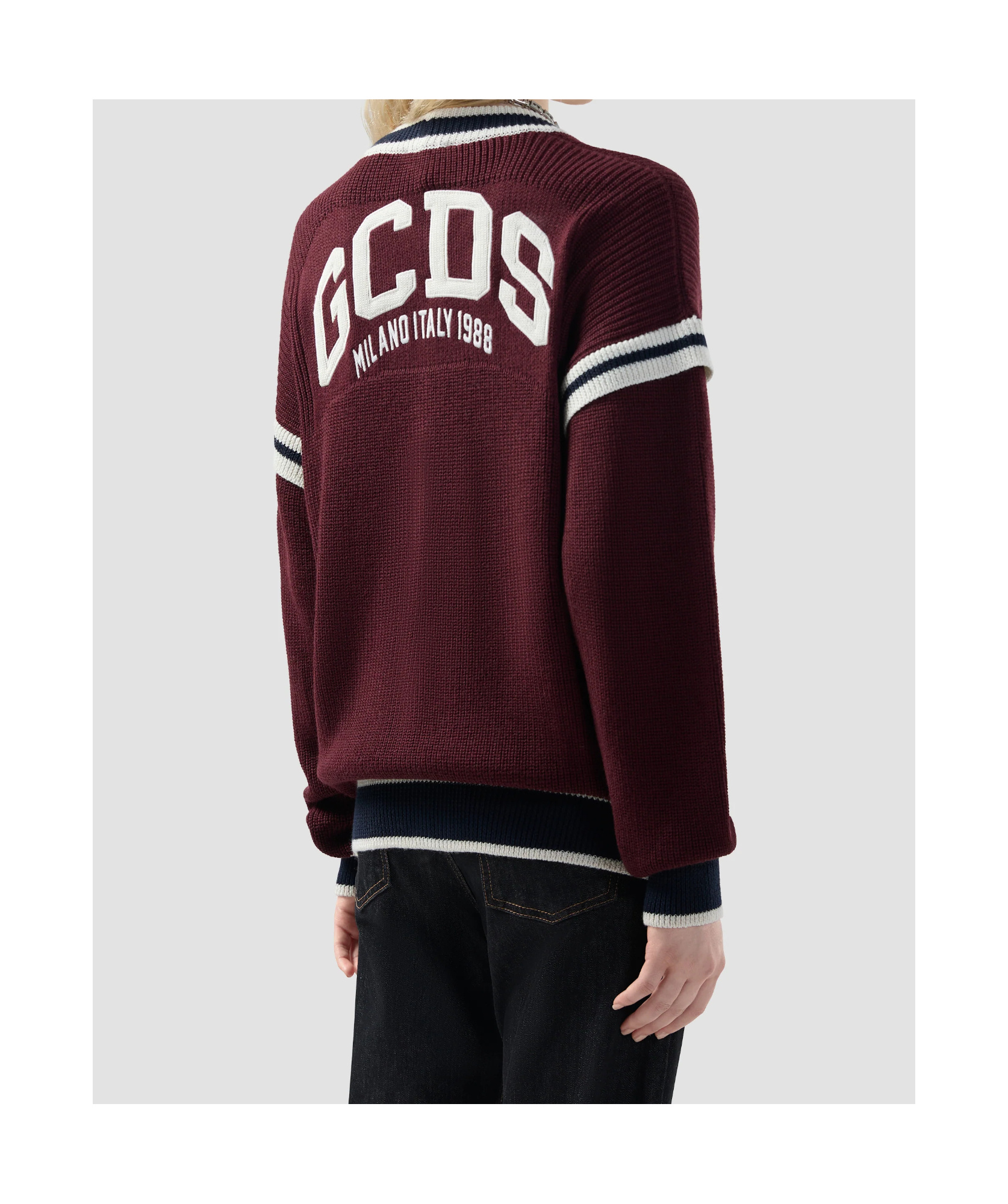 Gcds College Striped Cardigan V-neck In Red