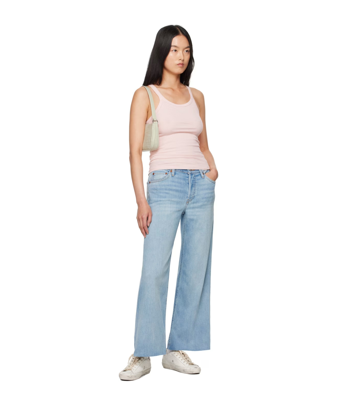 Re/done Mid-rise Wide Cropped Jeans In Blue